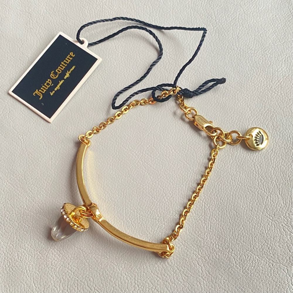 Juicy Couture Gold Tone Crystal Pendant Half Bangle Half Bracelet NWT